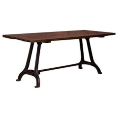 Antique Dining Table with Industrial Iron Base