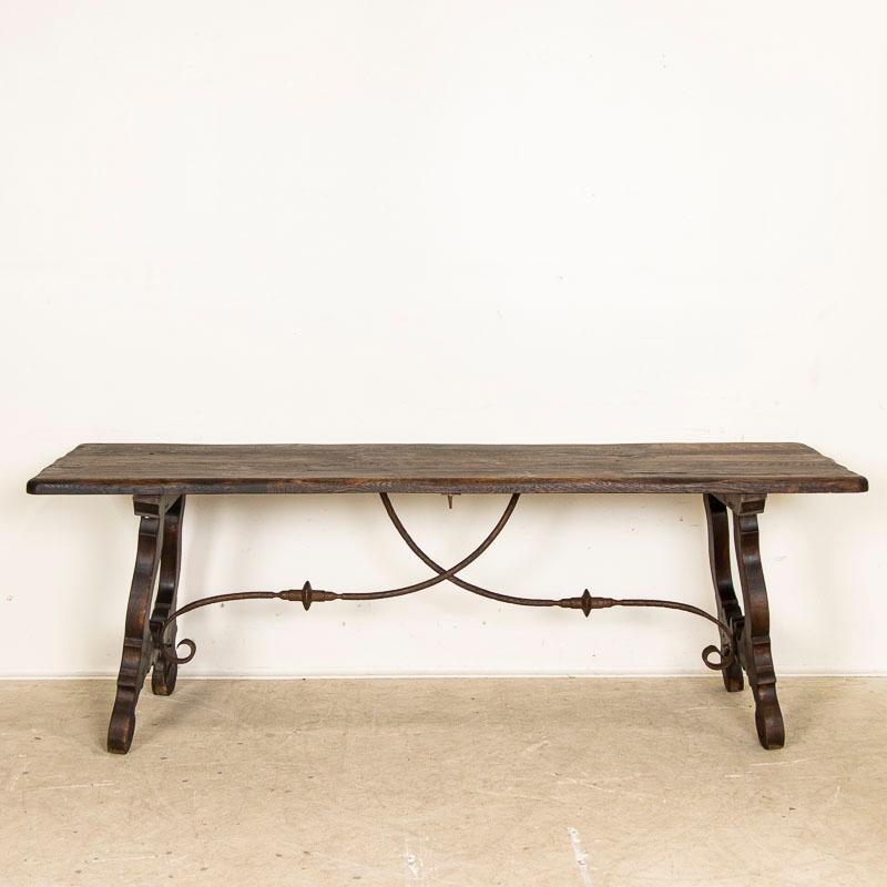 Spanish Antique Dining Table with Scrolled Iron Base from Spain