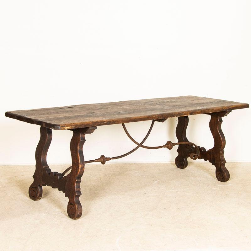 Antique Dining Table with Scrolled Iron Base from Spain In Good Condition In Round Top, TX