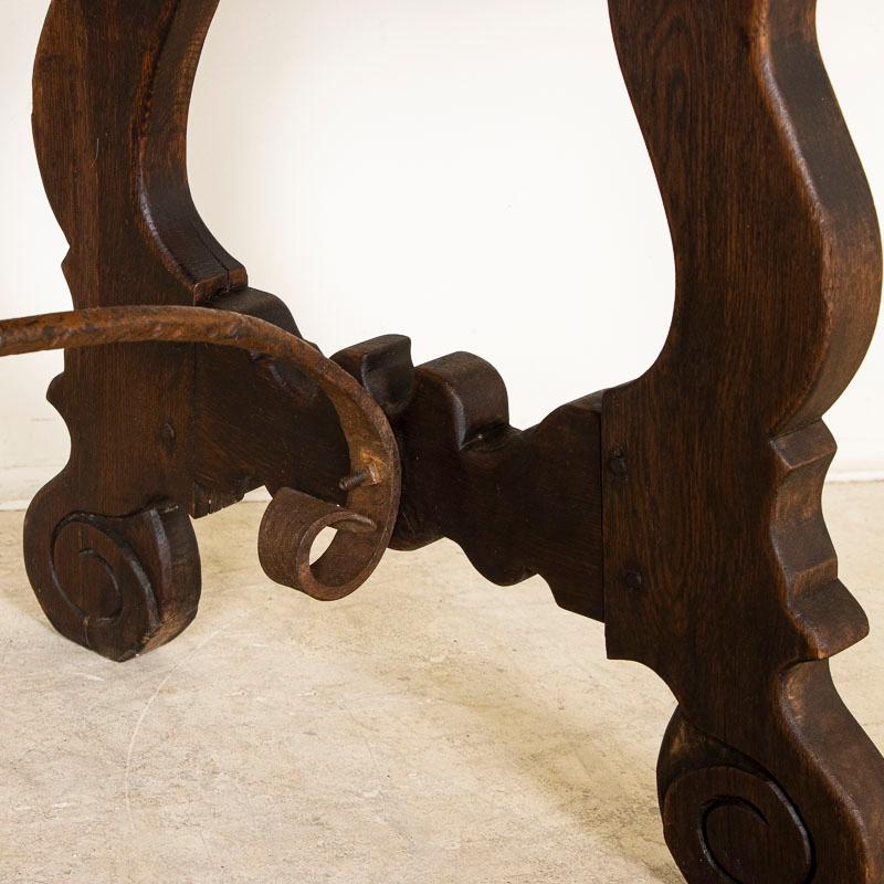 Antique Dining Table with Scrolled Iron Base from Spain 1