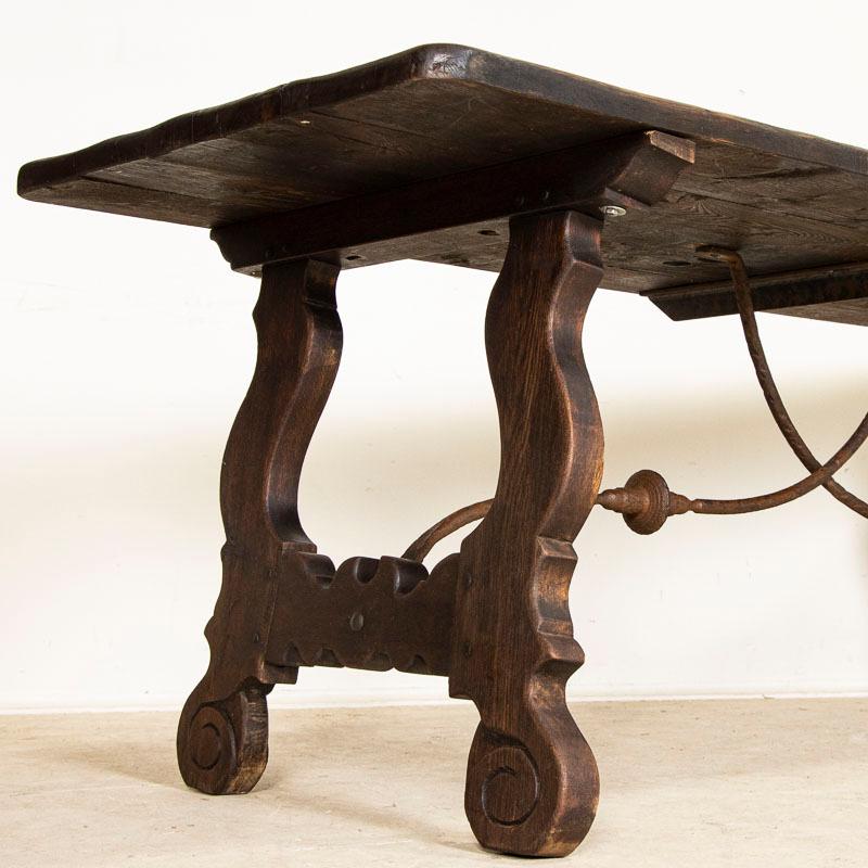 Antique Dining Table with Scrolled Iron Base from Spain 3