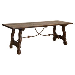 Antique Dining Table with Scrolled Iron Base from Spain