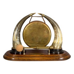 Antique Dinner Gong, English, Edwardian, Table, Oak Plinth, circa 1910