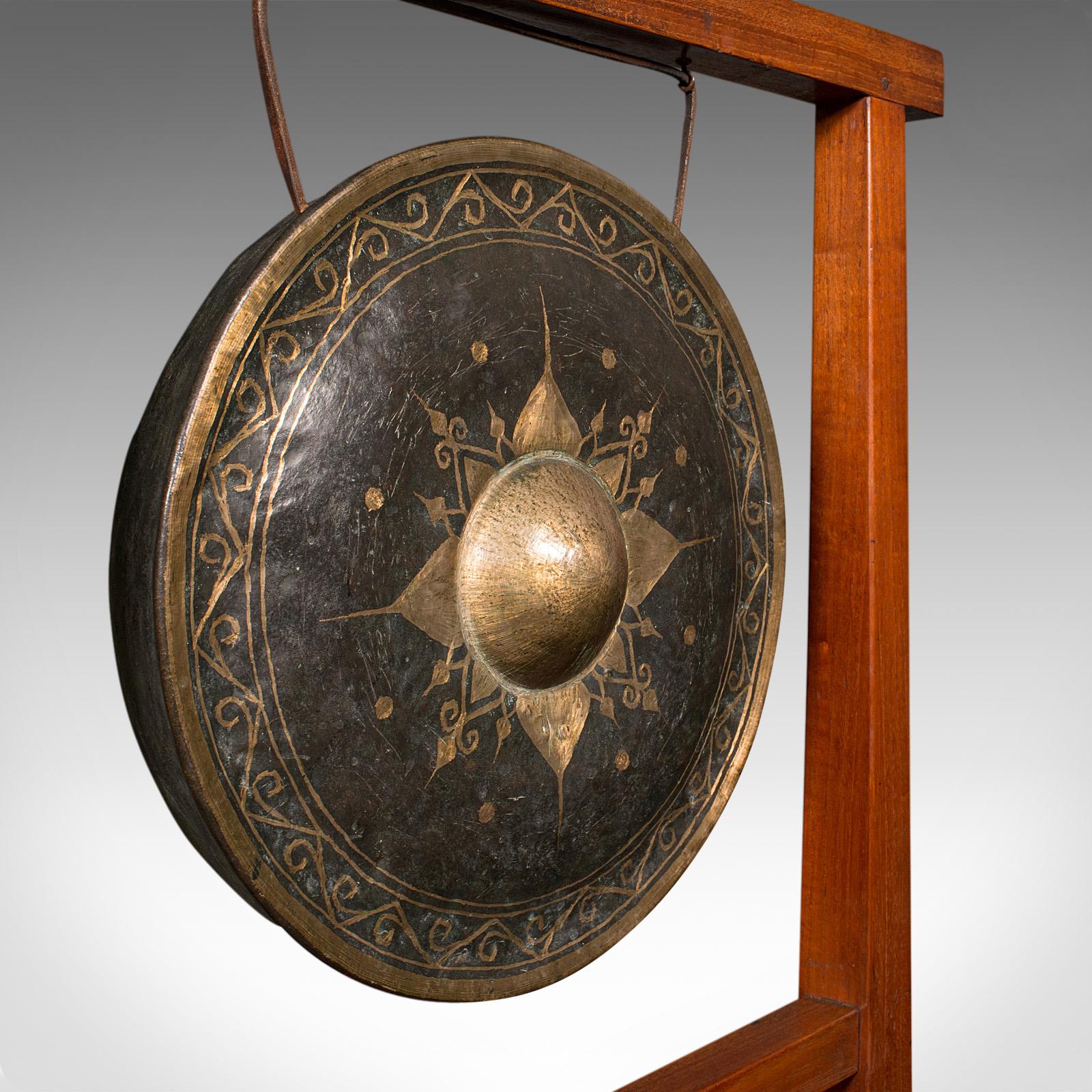 British Antique Dinner Gong, English, Fruitwood, Large Chime, Arts & Crafts, Edwardian For Sale
