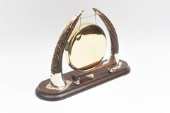 Antique Dinner Gong, Horn, Mahogany and Brass, Anglo English