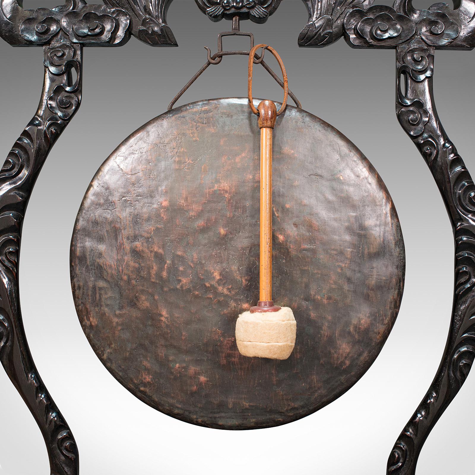 Antique Dinner Gong, Oriental, Ebonised Teak Stand, Chinoiserie, Victorian, 1880 6