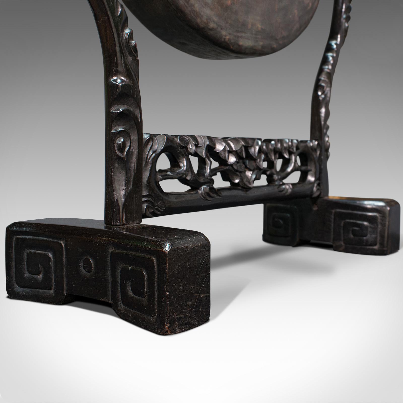 Antique Dinner Gong, Oriental, Ebonised Teak Stand, Chinoiserie, Victorian, 1880 7