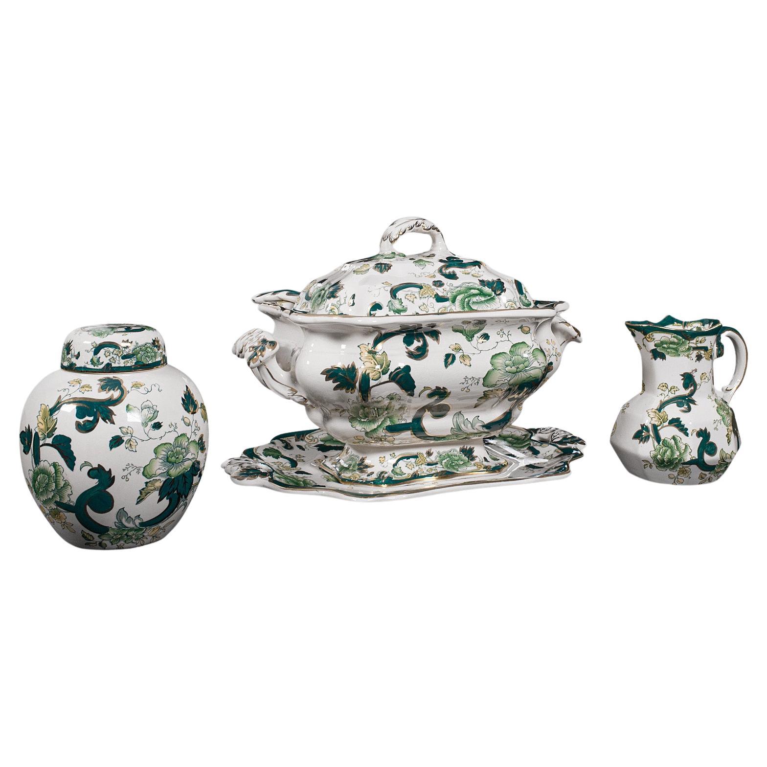 Antikes Tafelservice-Set, Englisch, Keramikterrine, Tablett, Topf, Krug, um 1920 im Angebot