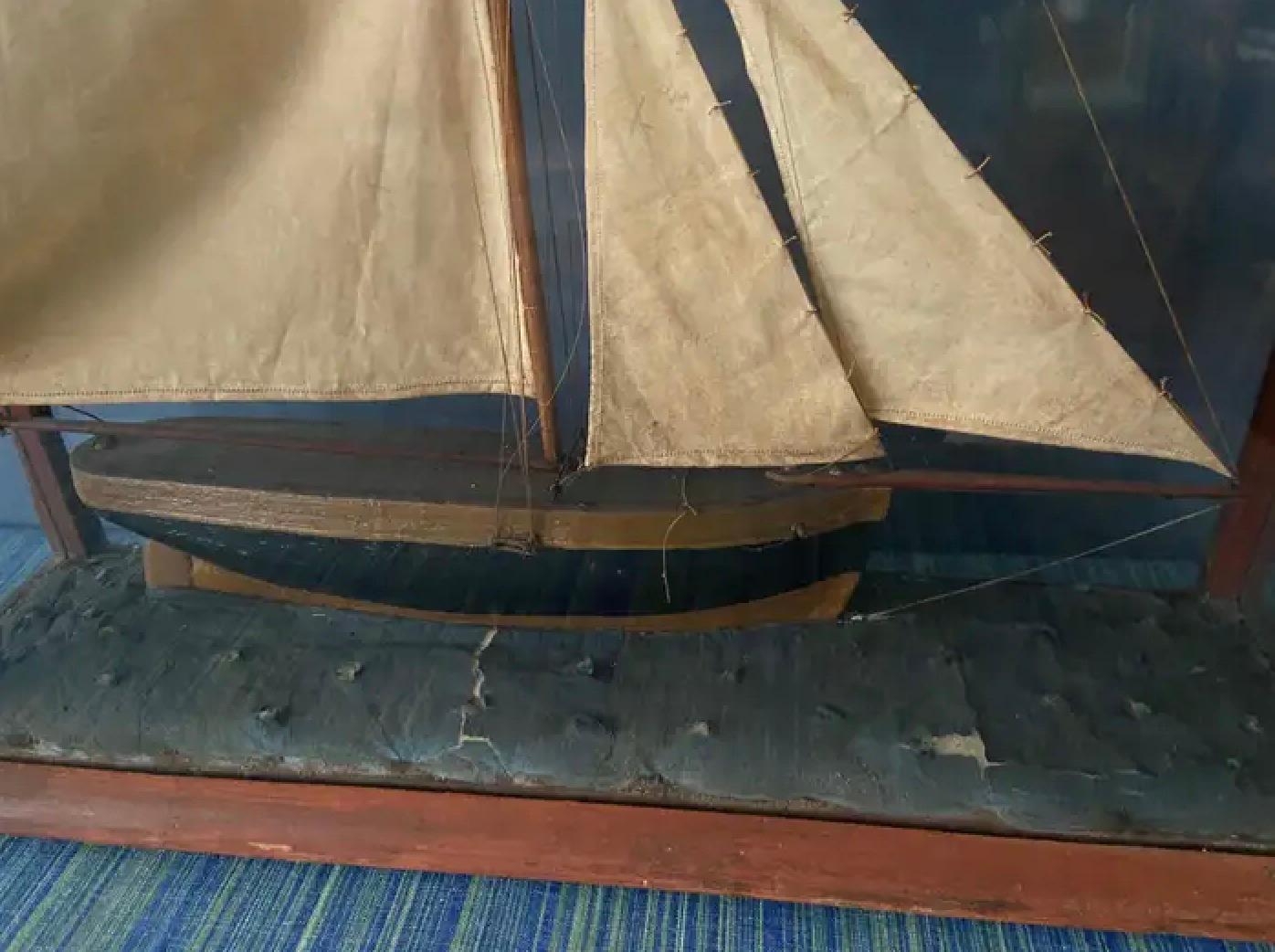 Antique Diorama of a Sailing Ship in Wooden Frame, France, 19th Century 1