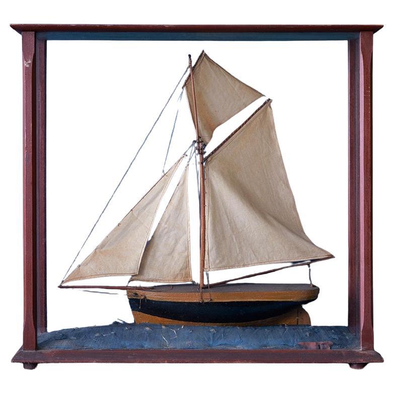 Antique Diorama of a Sailing Ship in Wooden Frame, France, 19th Century