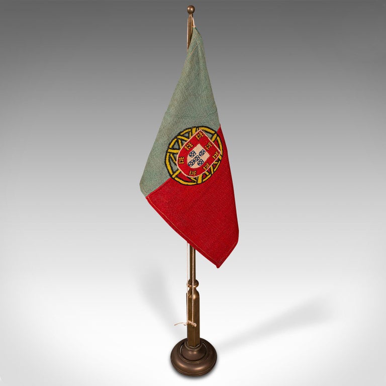 20th Century Antique Diplomat's Desk Flag, Continental, Brass, Portuguese, circa 1920