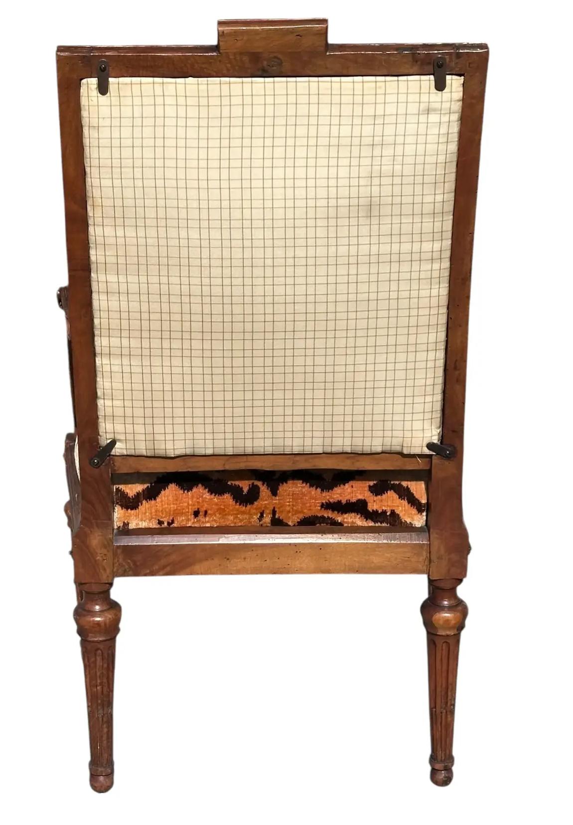Antiguo Directoire Fauteuil Sillón con Brazos W Scalamandre Tigre Terciopelo de Seda Directorio en venta
