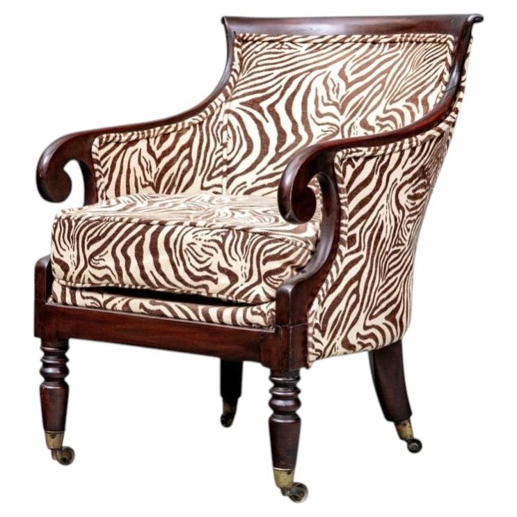 Antique Directoire Style Arm Chair In Custom Zebra Print Fabric