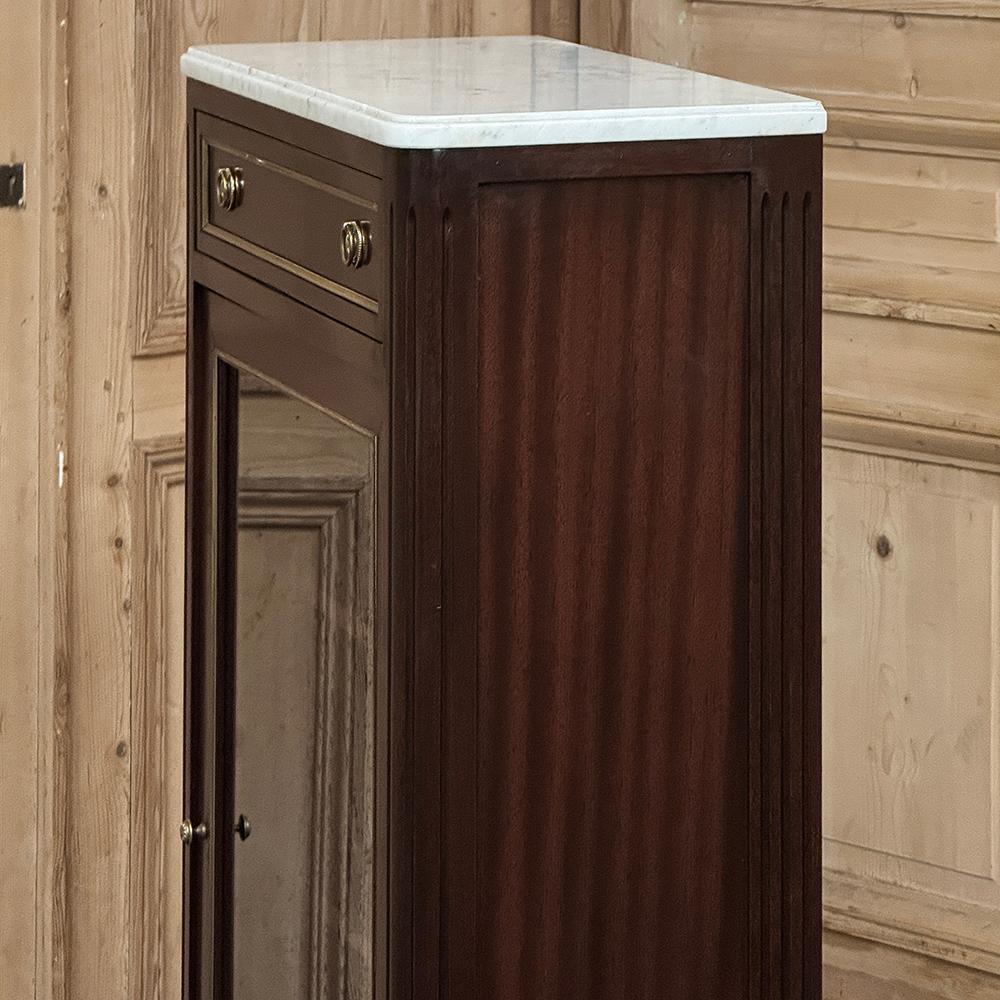 Antique Directoire Style Mahogany Petite Vitrine with Carrara Marble en vente 6