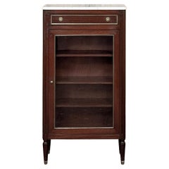 Antique Directoire Style Mahogany Petite Vitrine with Carrara Marble