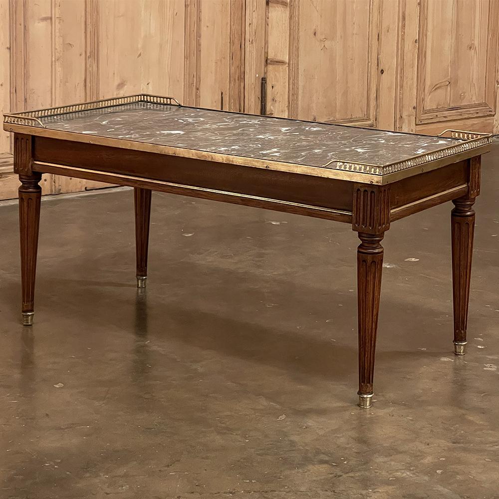 French Antique Directoire Style Marble Top Coffee Table For Sale