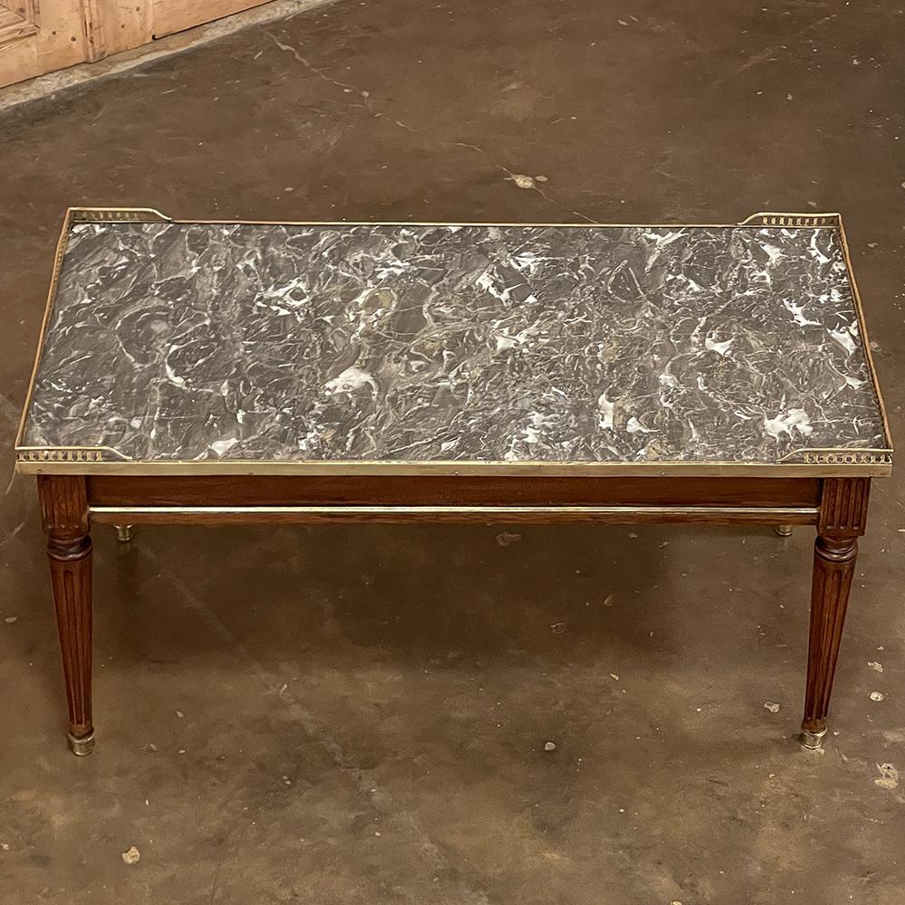 Hand-Crafted Antique Directoire Style Marble Top Coffee Table For Sale