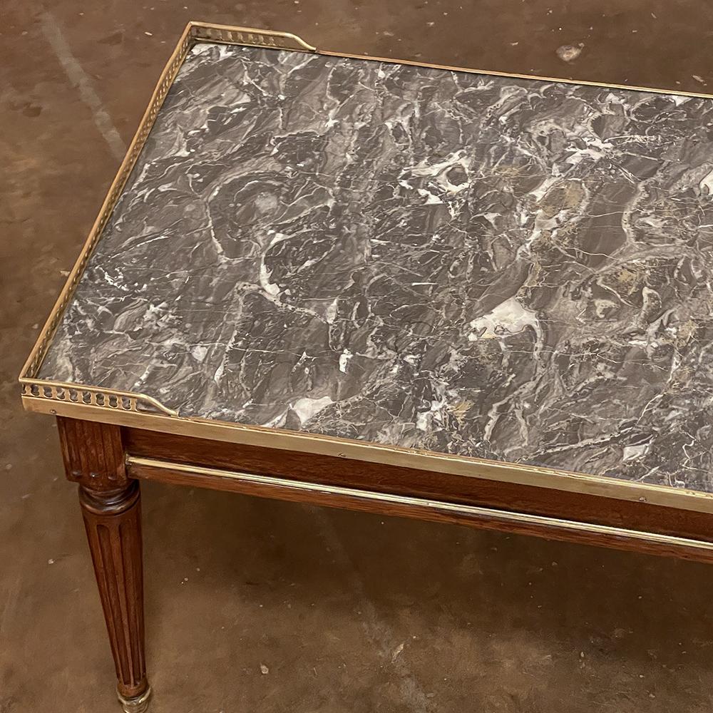 Antique Directoire Style Marble Top Coffee Table In Good Condition For Sale In Dallas, TX