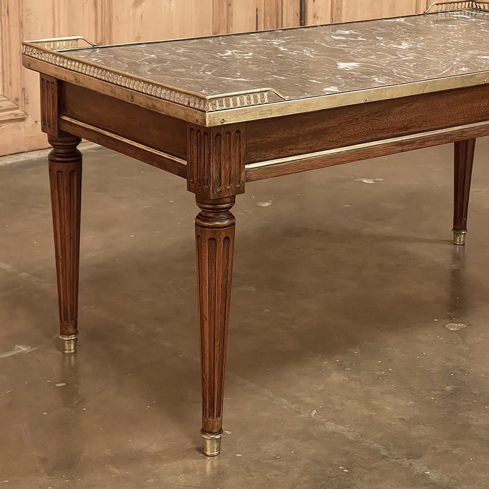 Brass Antique Directoire Style Marble Top Coffee Table For Sale