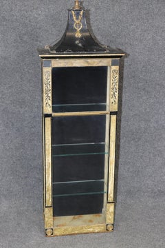 Antique Directoire Style Paint decorated Wall Vitrine Display Cabinet