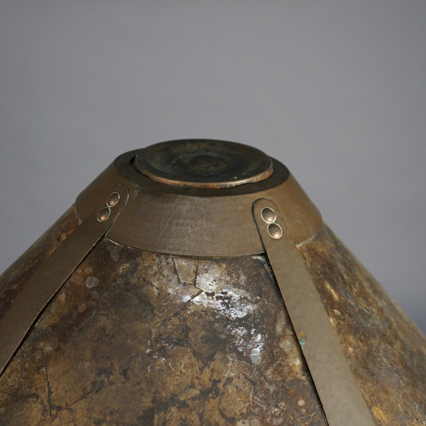 Antique Dirk Van Erp Benedict Studios Hammered Copper Lamp w/ Mica Inserts c1910 3