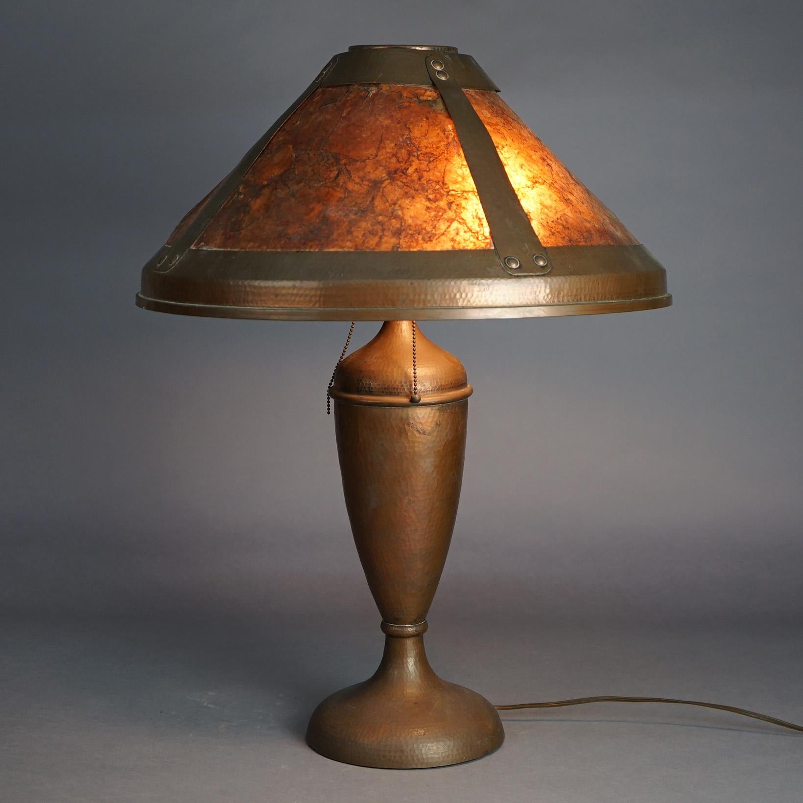 Antique Dirk Van Erp Benedict Studios Hammered Copper Lamp w/ Mica Shade c1910

Measures - 26.25