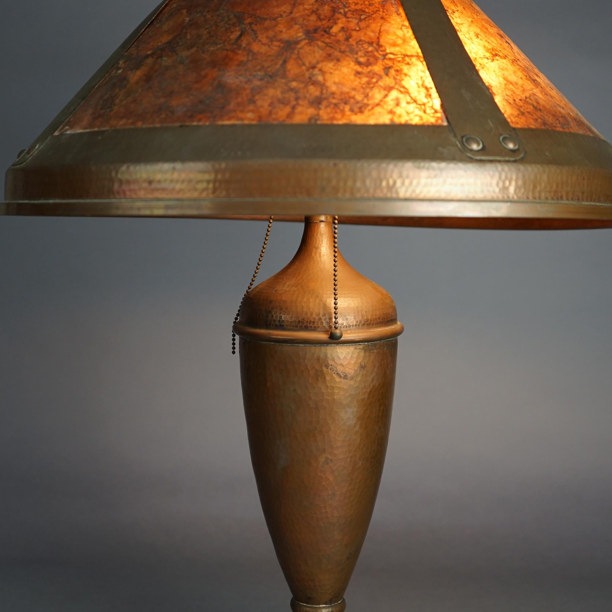 Arts and Crafts Antique Dirk Van Erp Benedict Studios Hammered Copper Lamp w/ Mica Inserts c1910