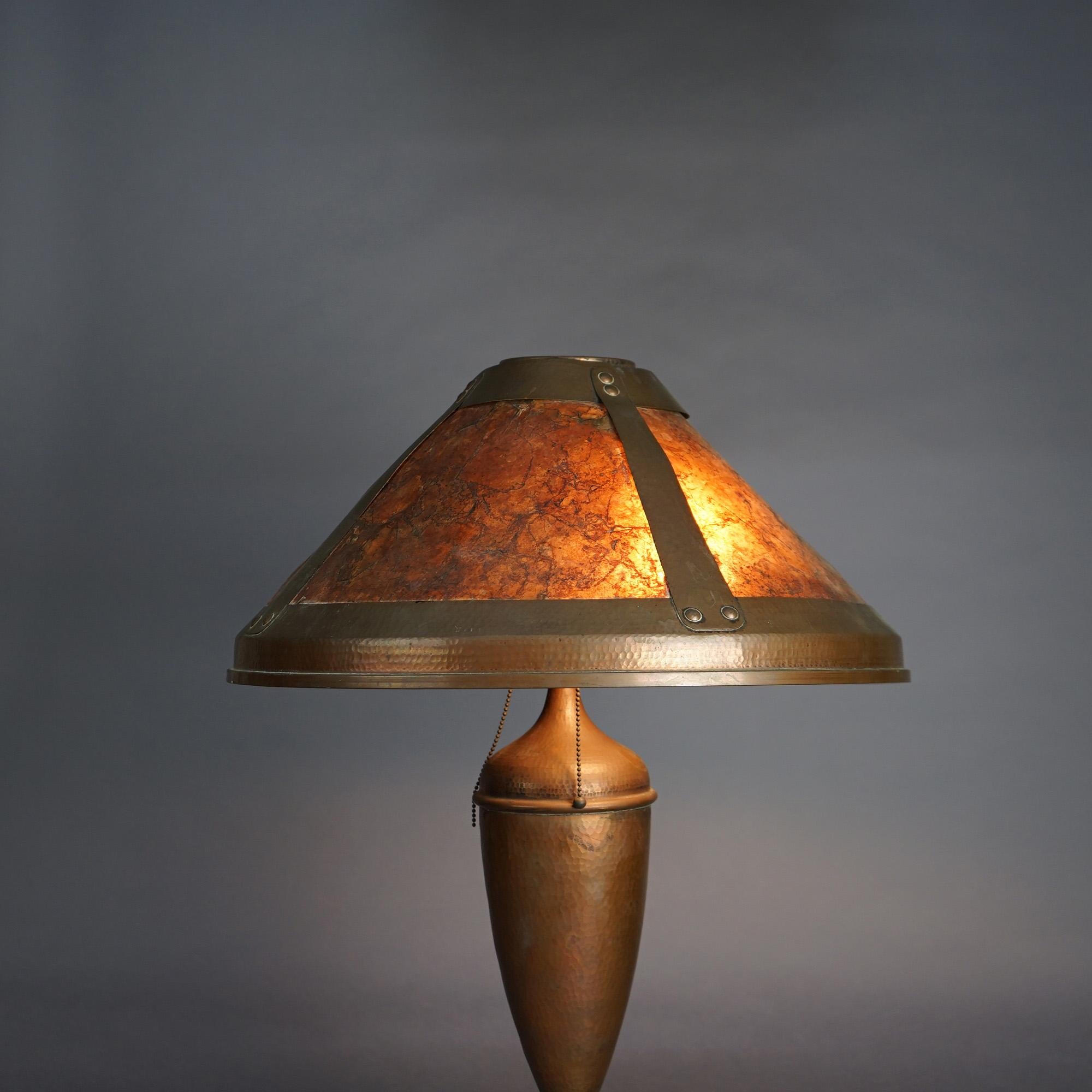 American Antique Dirk Van Erp Benedict Studios Hammered Copper Lamp w/ Mica Inserts c1910