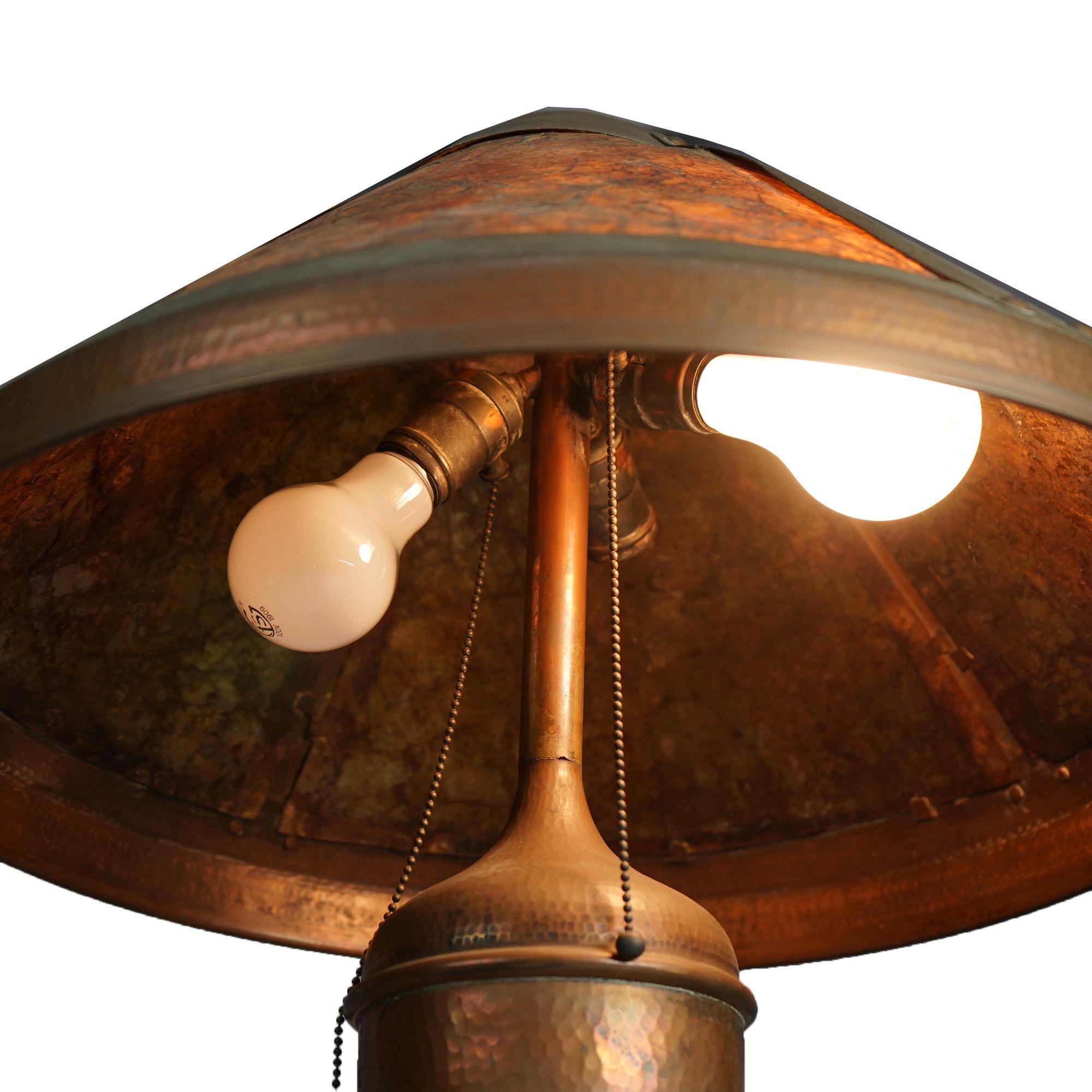 20th Century Antique Dirk Van Erp Benedict Studios Hammered Copper Lamp w/ Mica Inserts c1910