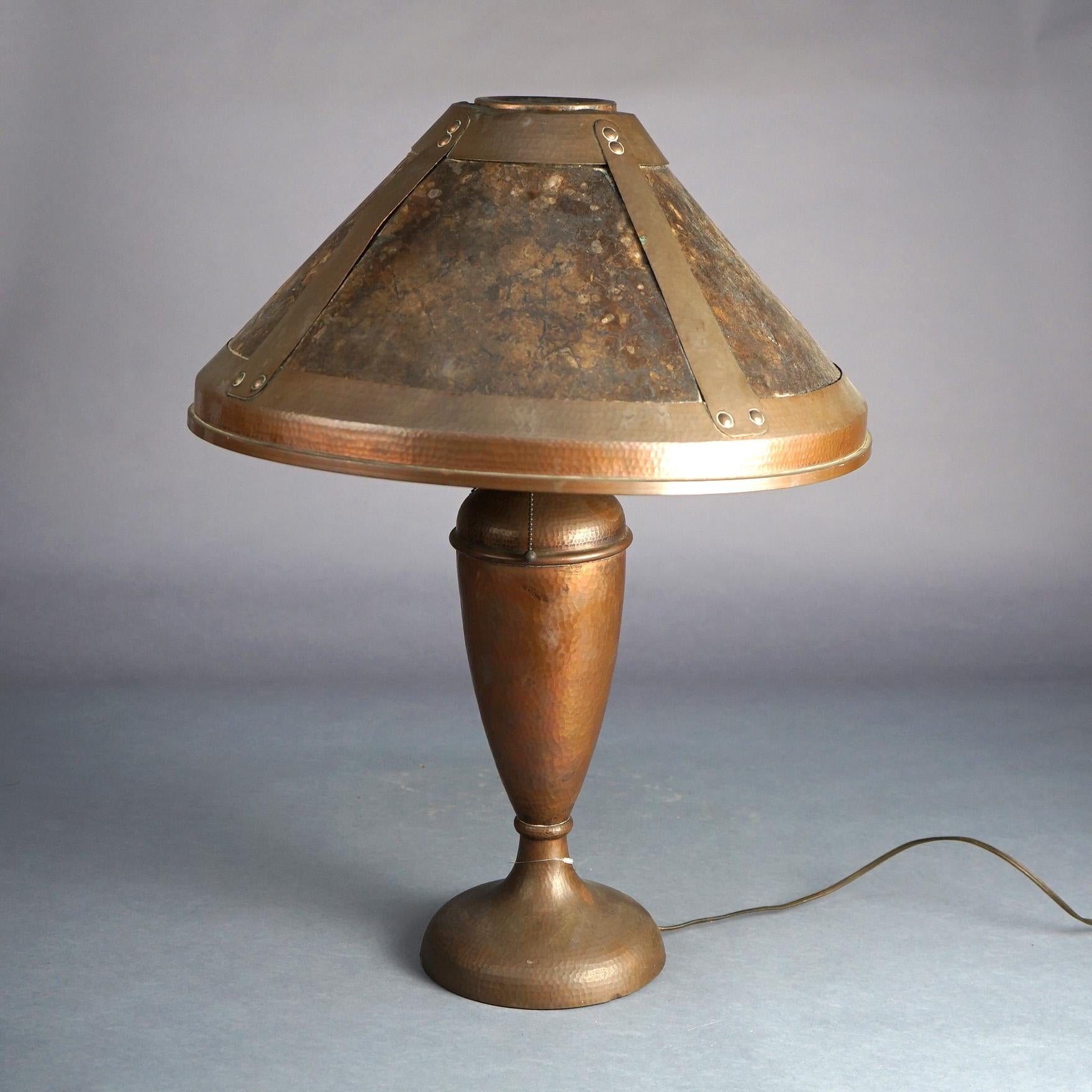 Antique Dirk Van Erp Benedict Studios Hammered Copper Lamp w/ Mica Inserts c1910 2