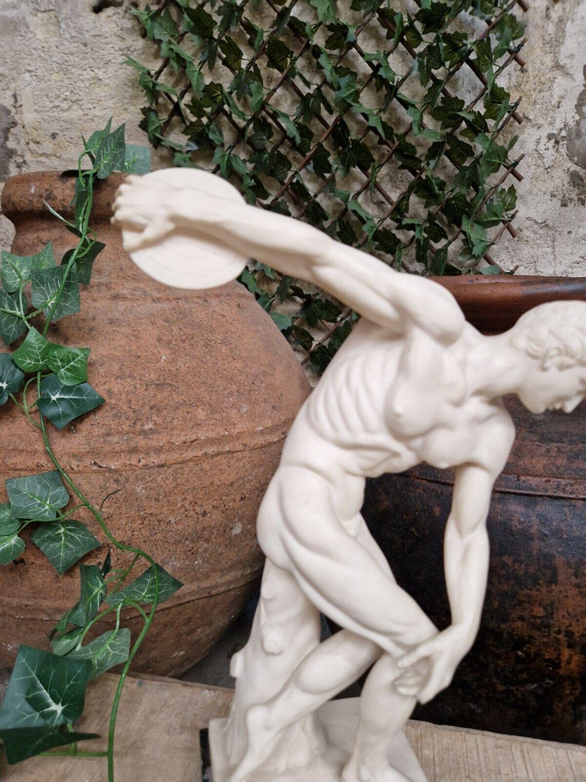 Classical Greek Antique Diskobolos Sculpture of Alabaster and Marble For Sale
