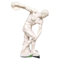 Antique Diskobolos Sculpture of Alabaster and Marble