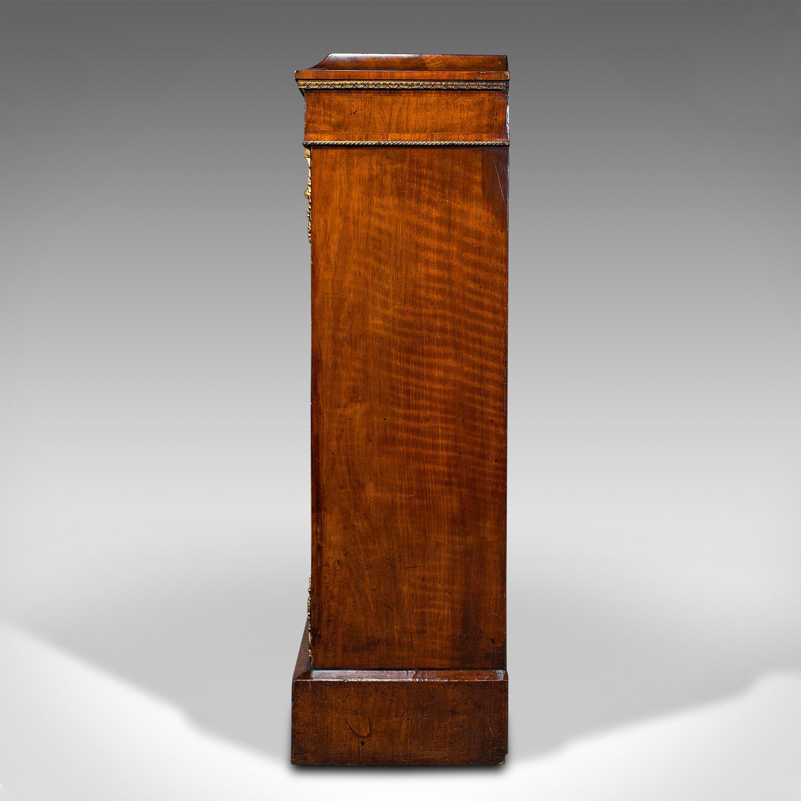 19th Century Antique Display Bookcase, English, Walnut, Boxwood, Empire, Cabinet, Regency