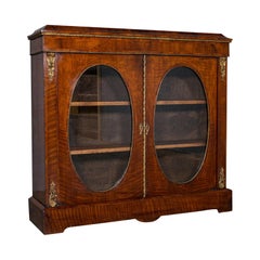 Antique Display Bookcase, English, Walnut, Boxwood, Empire, Cabinet, Regency