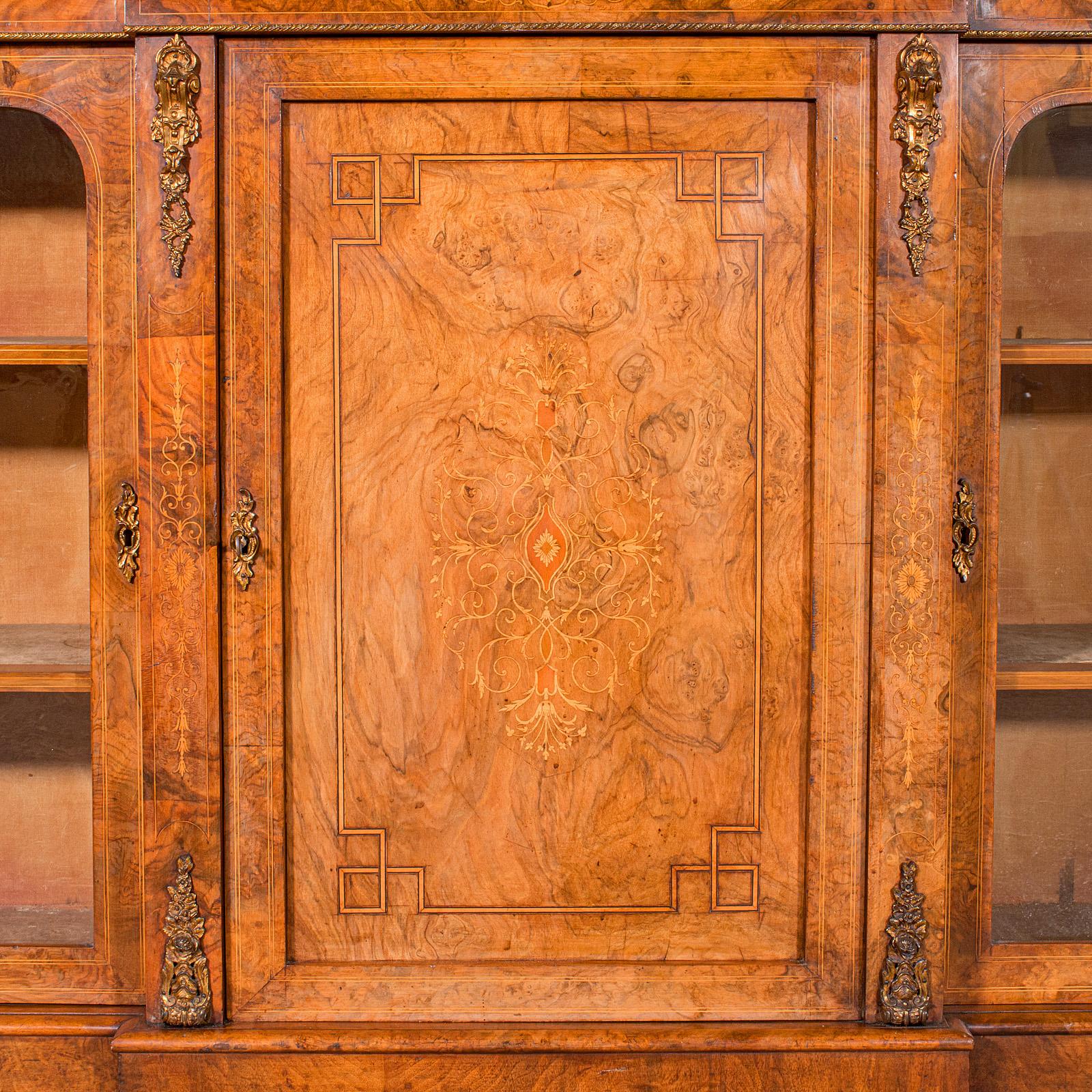 Antique Display Bookcase, English, Walnut, Breakfront Library Cabinet, Regency For Sale 4