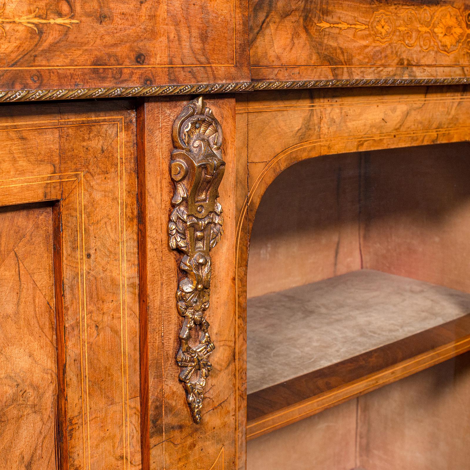 Antique Display Bookcase, English, Walnut, Breakfront Library Cabinet, Regency For Sale 5