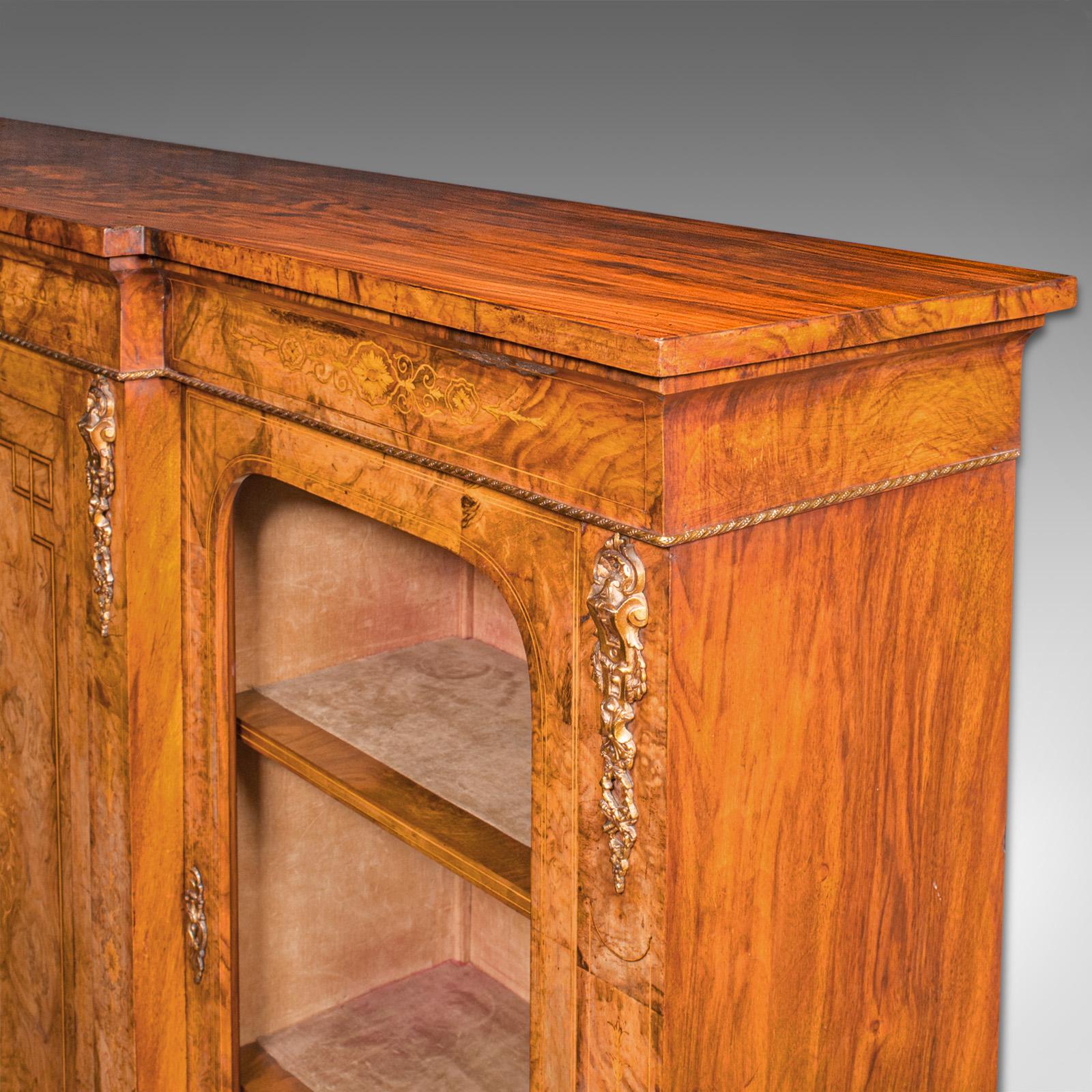 Antique Display Bookcase, English, Walnut, Breakfront Library Cabinet, Regency For Sale 3