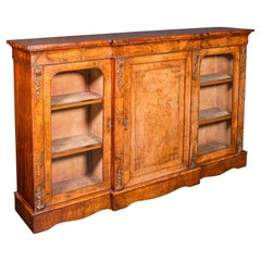 Antique Display Bookcase, English, Walnut, Breakfront Library Cabinet, Regency