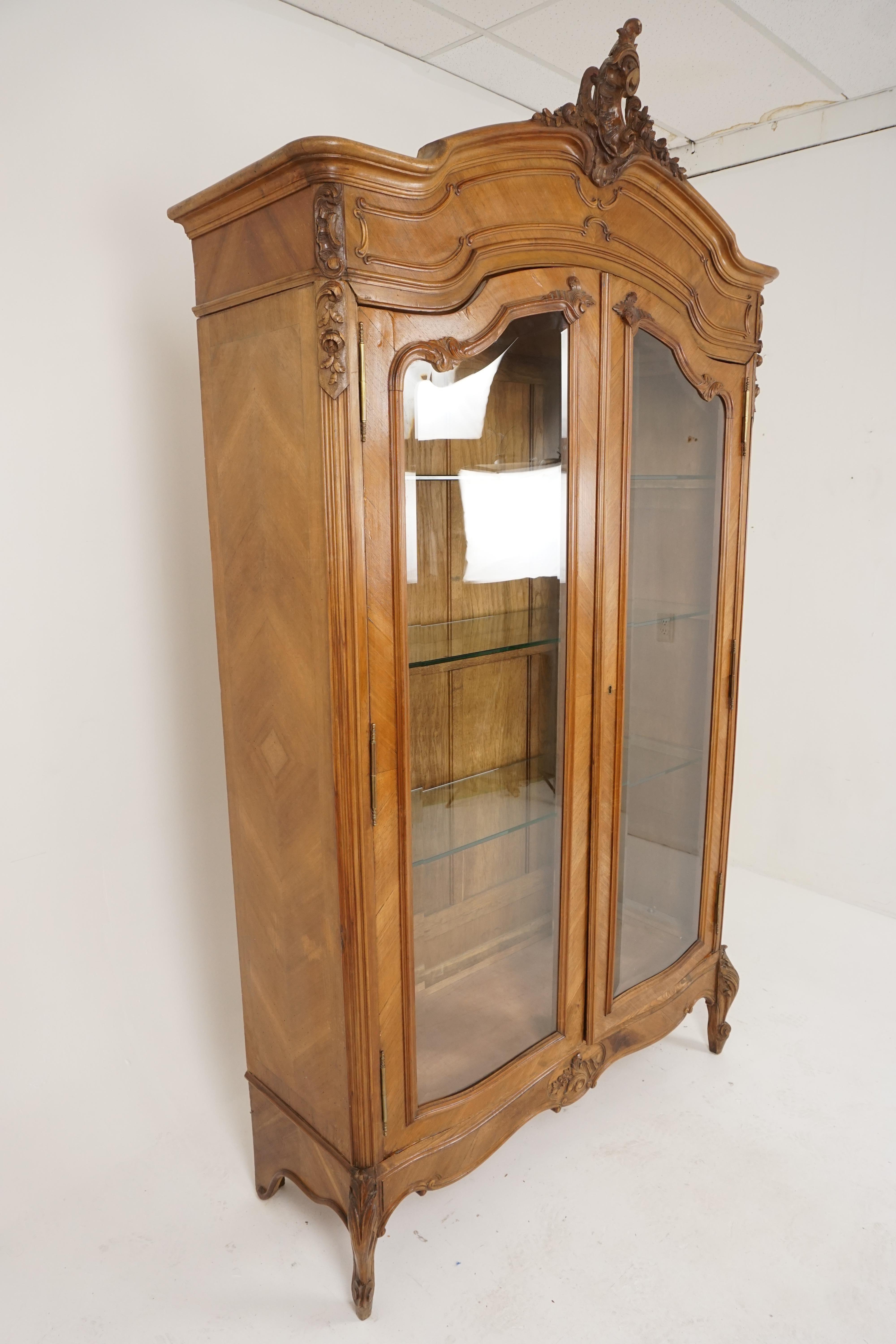 French Antique Display Cabinet, 19th Century, Walnut, France 1880, B2567