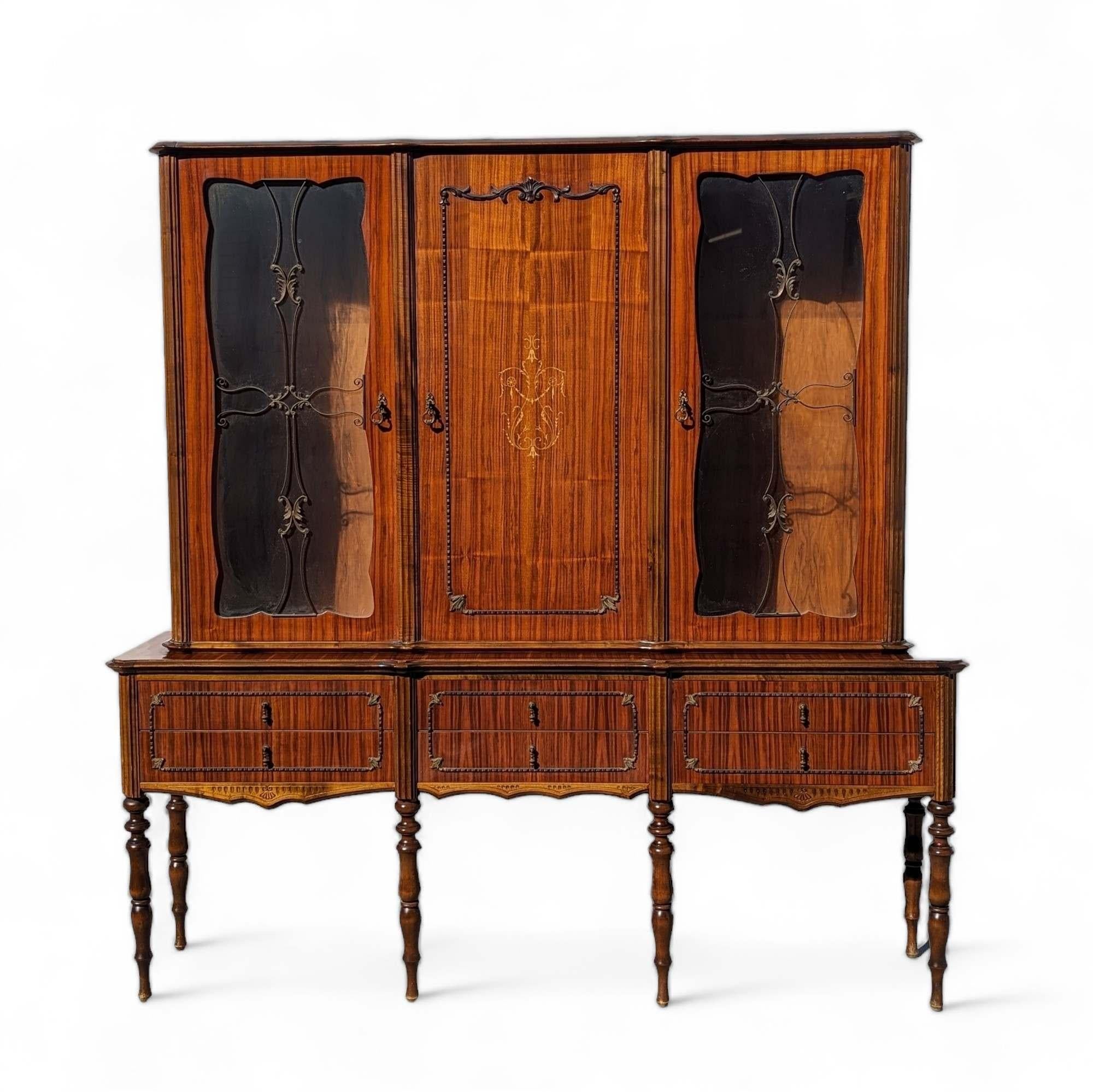 Vitrina Antigua, Armario Buffet para China, Patas de Madera Torneadas, Cristal siglo XIX en venta