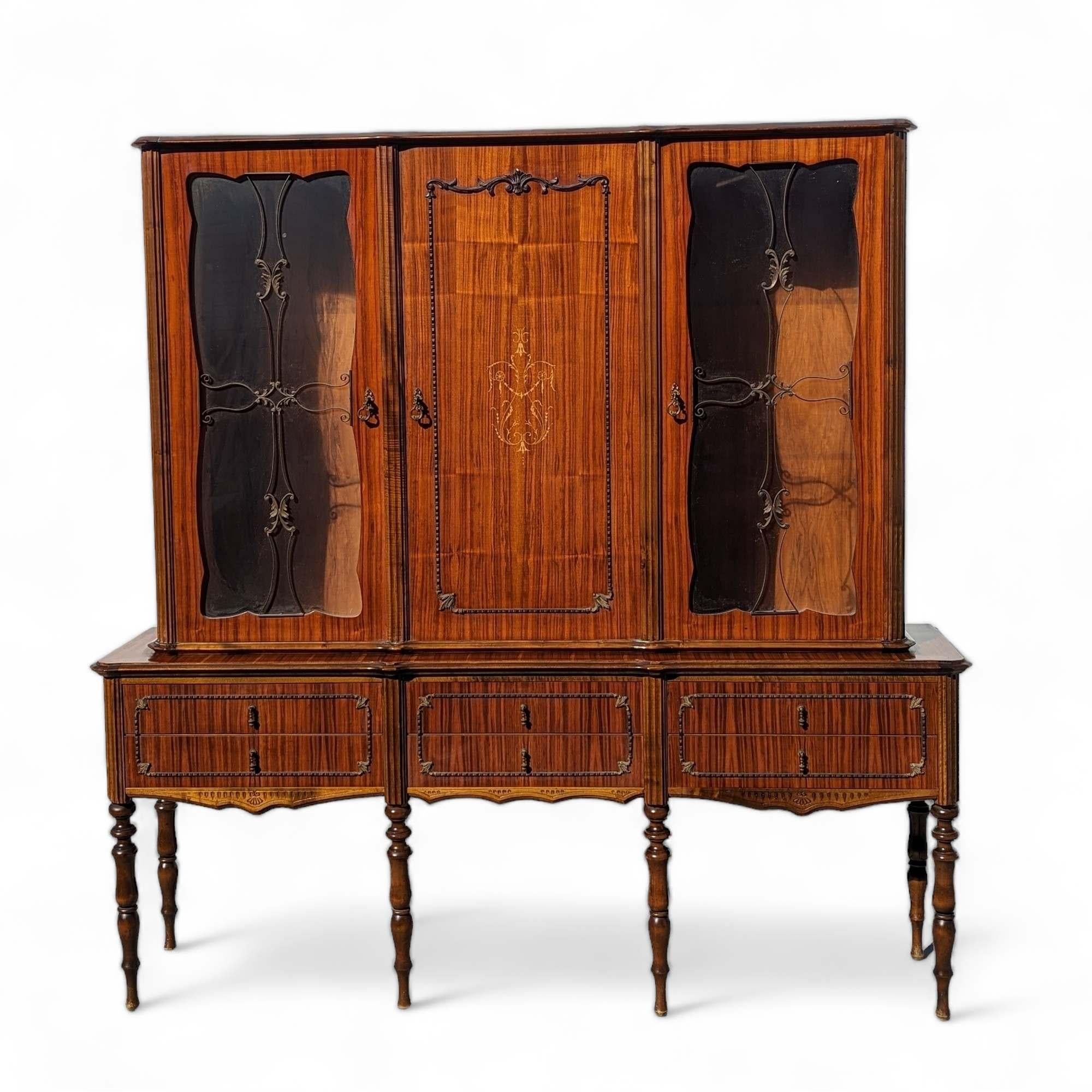 Vitrina Antigua, Armario Buffet para China, Patas de Madera Torneadas, Cristal Madera dura en venta