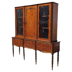 Antique Display Cabinet, China Buffet Storage Cabinet, Turned Wood Legs, Glass