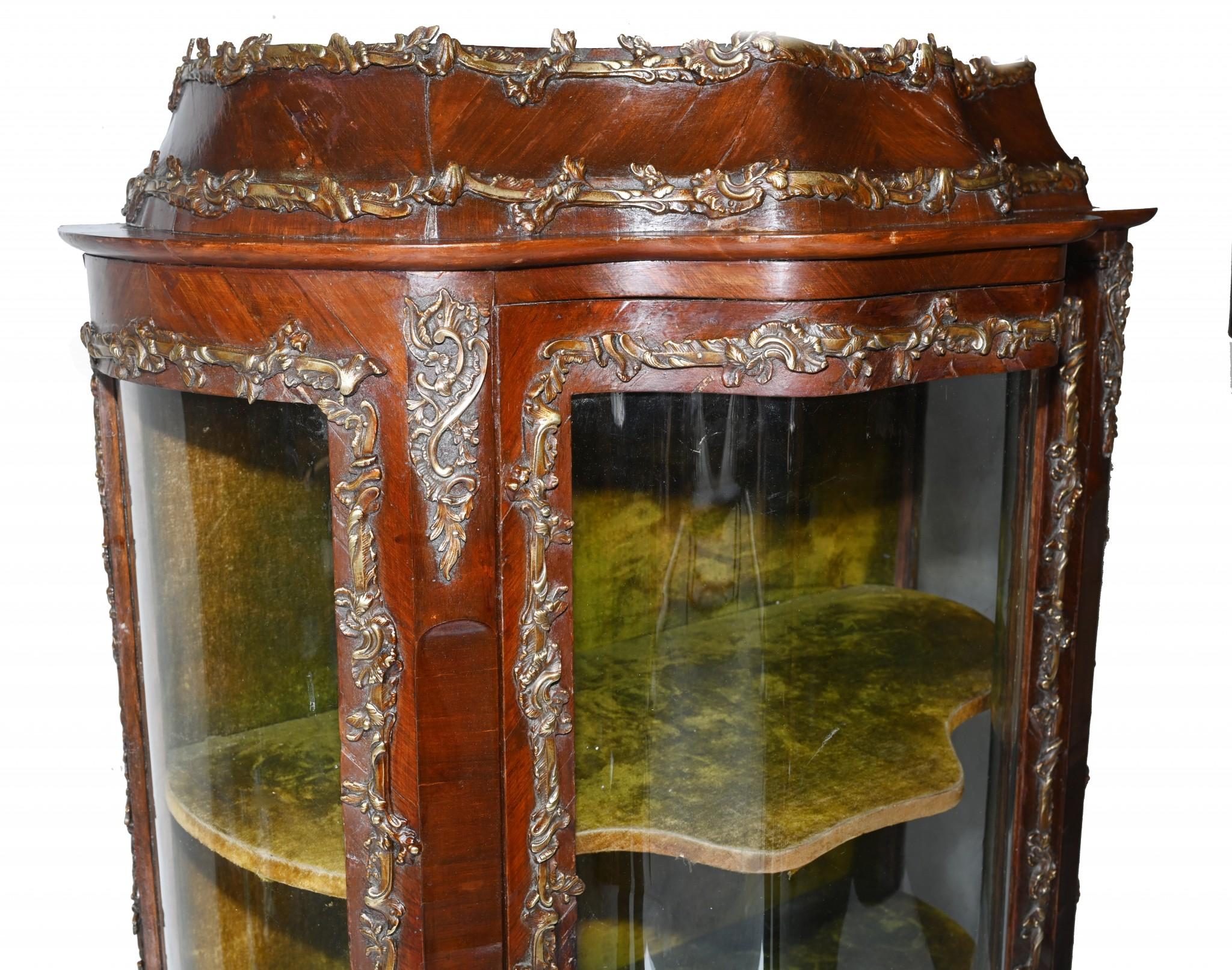 Wood Antique Display Cabinet French Louis XVI Inlay Bijouterie For Sale
