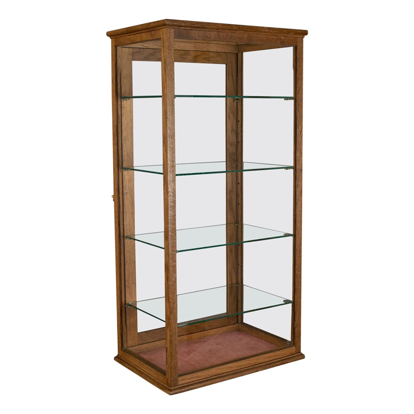Antique Display Cabinet, Glass Shelves, English, Late 19th Century, Oak