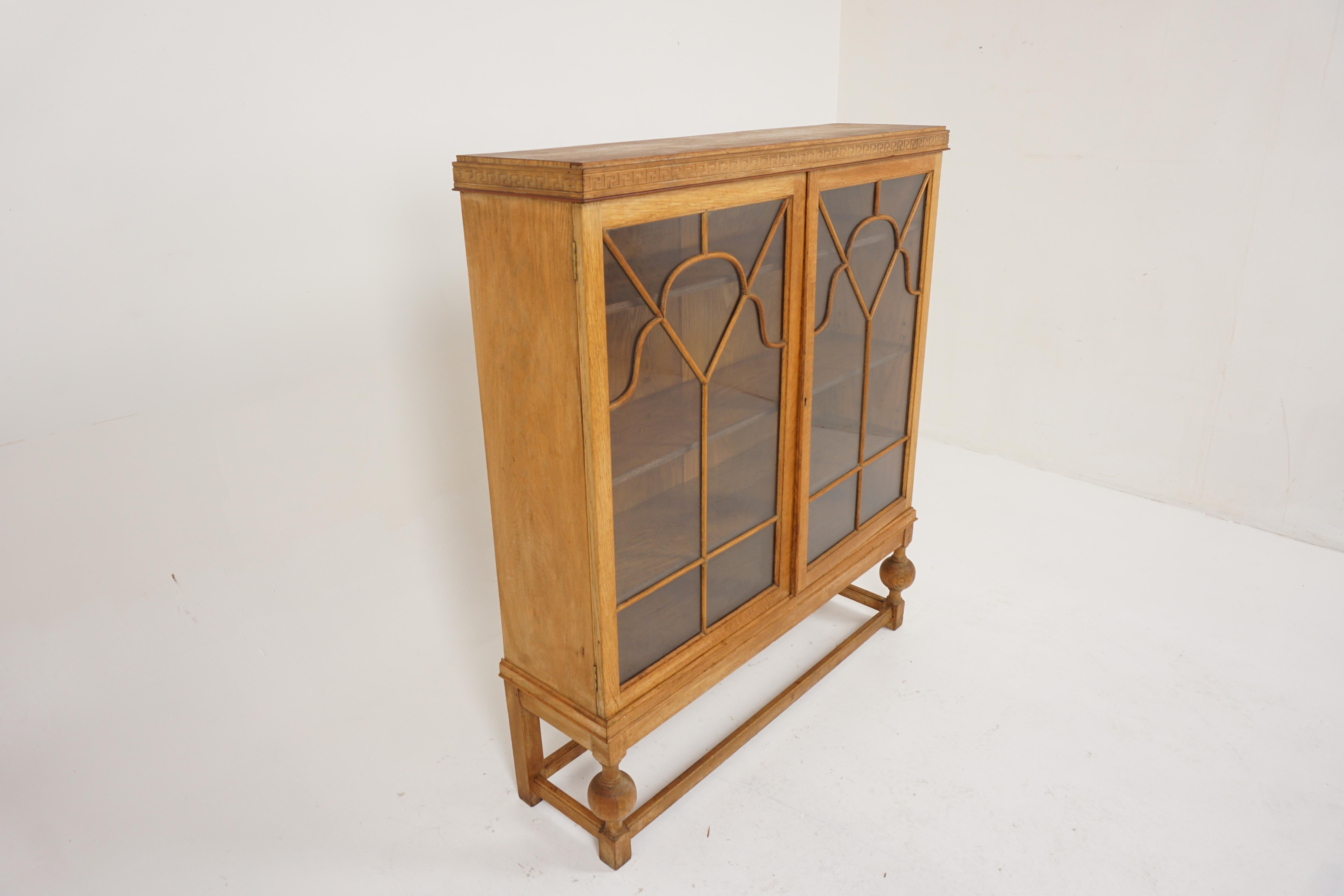 Scottish Antique Display Cabinet, Golden Tiger Oak, Bookcase, Scotland 1920, B2605