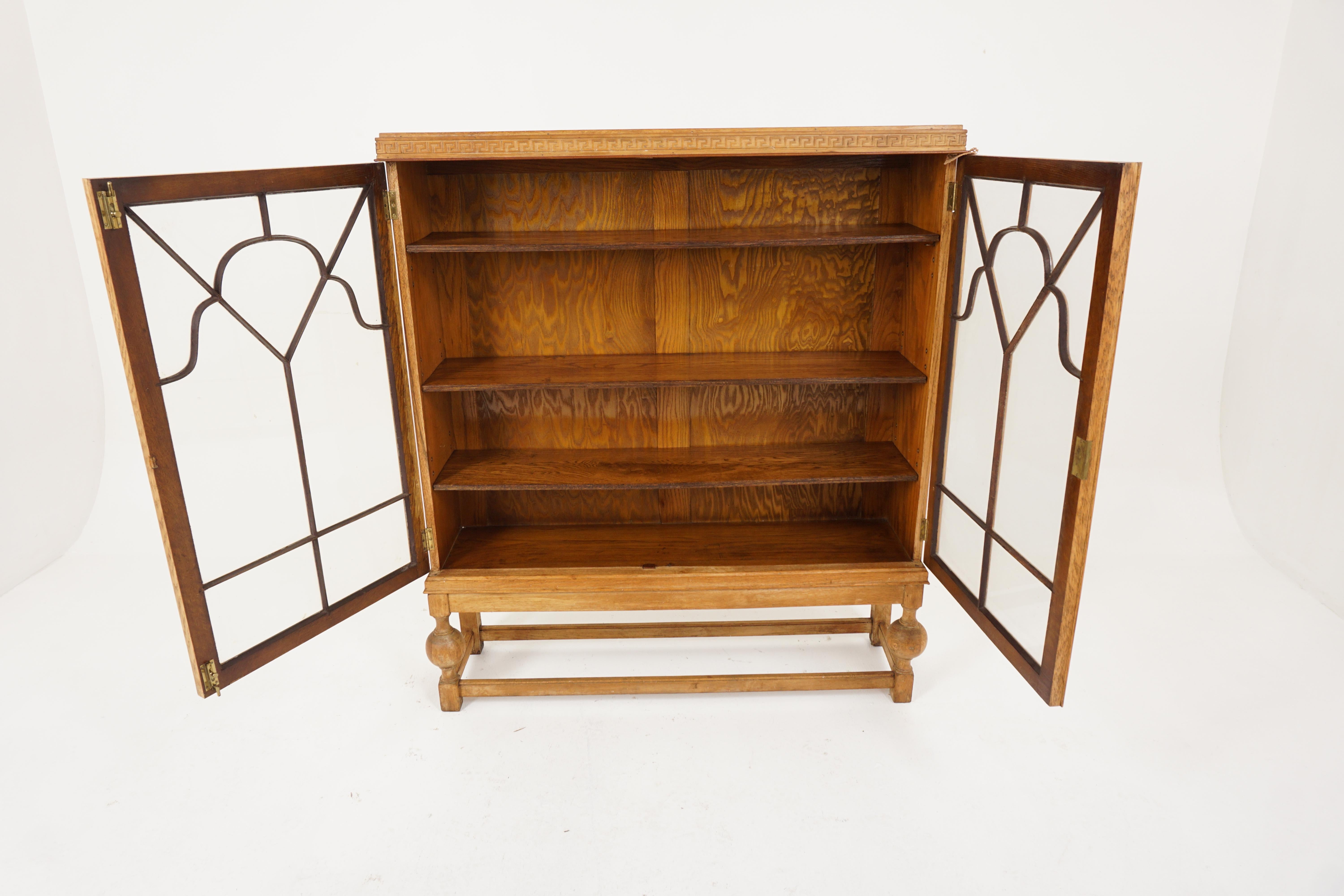 Antique Display Cabinet, Golden Tiger Oak, Bookcase, Scotland 1920, B2605 1