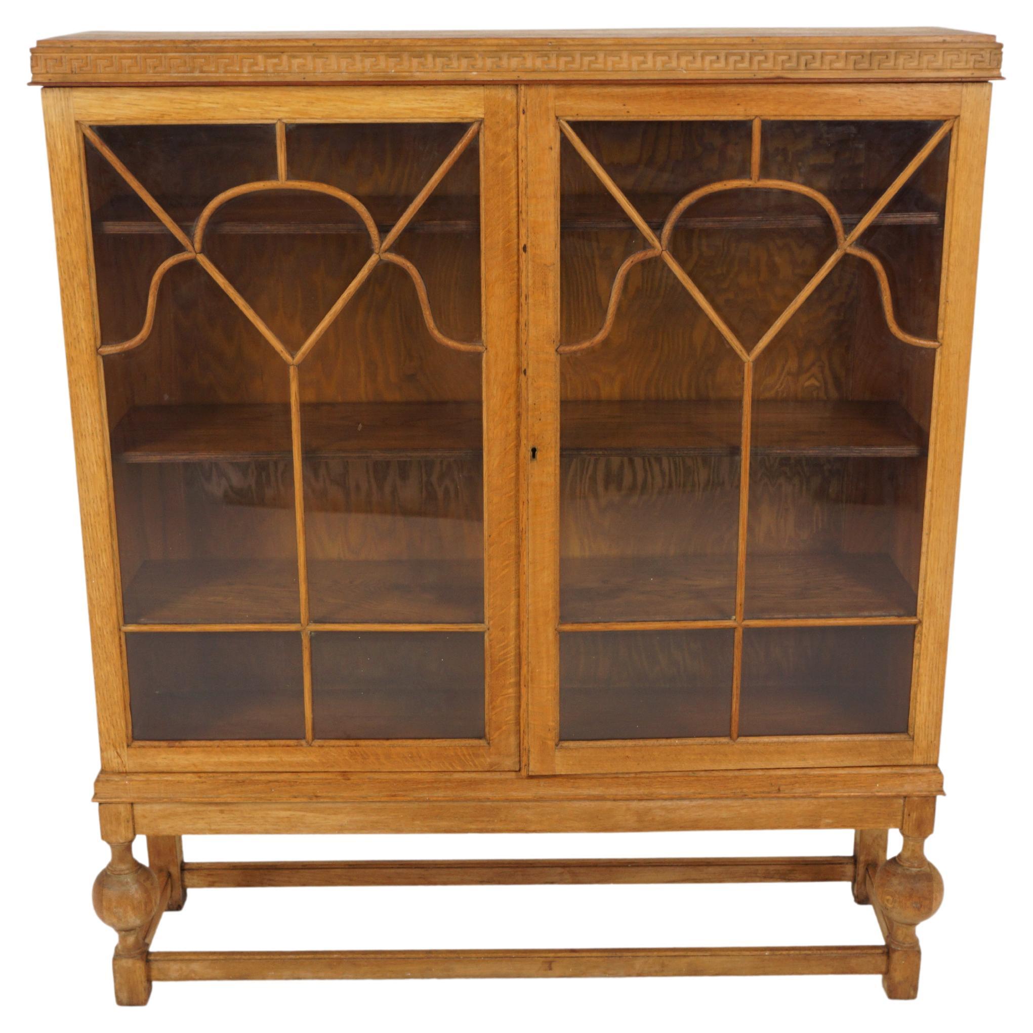 Antique Display Cabinet, Golden Tiger Oak, Bookcase, Scotland 1920, B2605