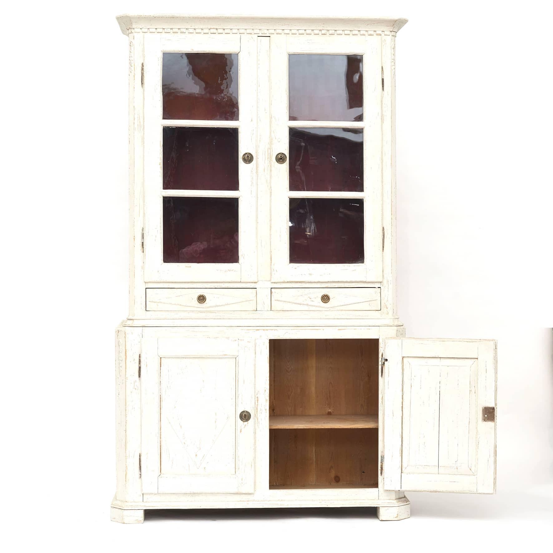 Painted Antique Display Cabinet, Gustavian Style, Sweden, C. 1840 For Sale