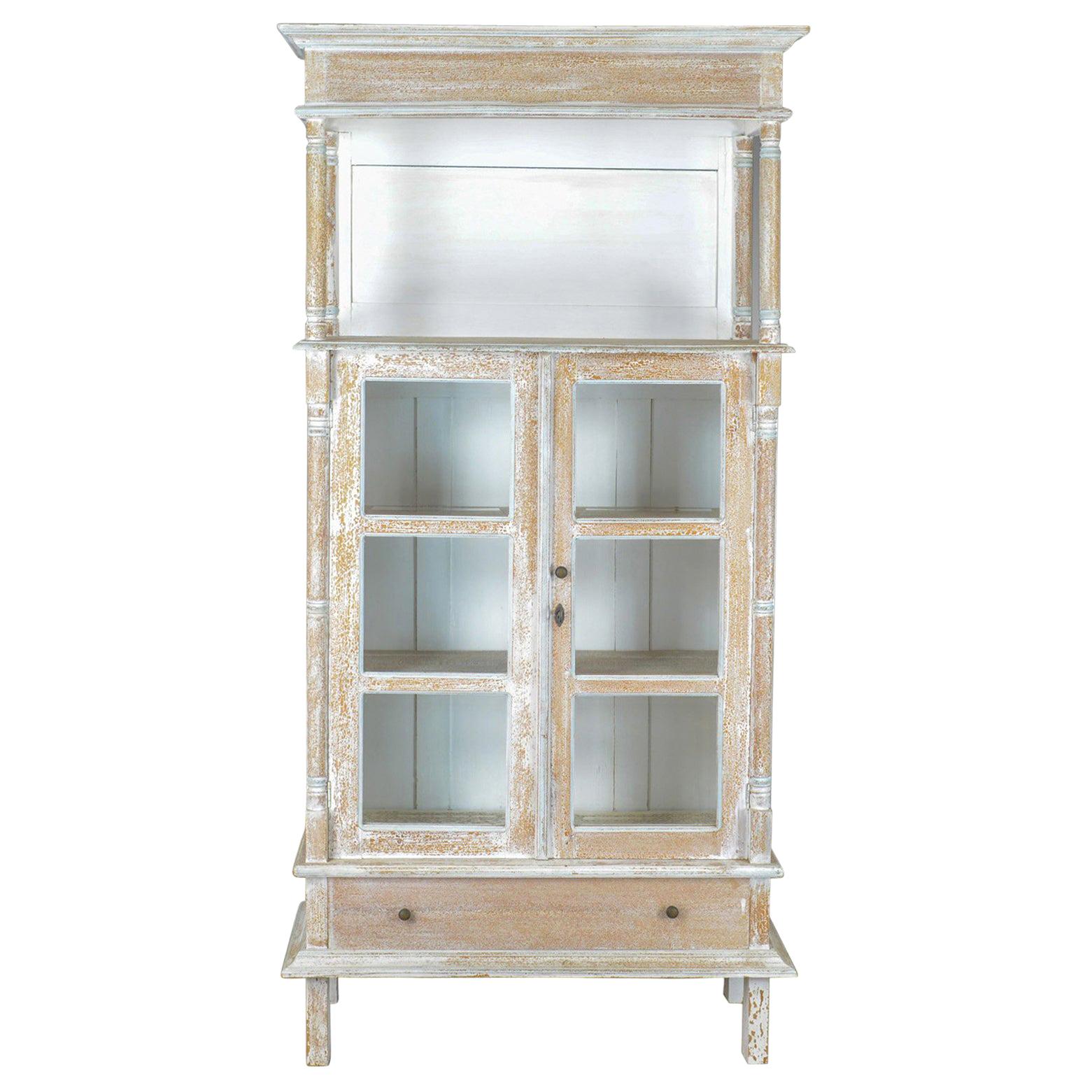 Antique Display Cabinet, Tall, French, Limed Oak Cupboard, Early 20th Century
