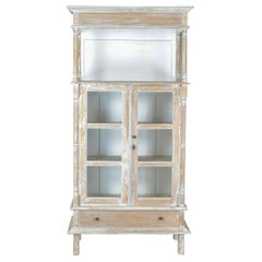Antique Display Cabinet, Tall, French, Limed Oak Cupboard, Early 20th Century
